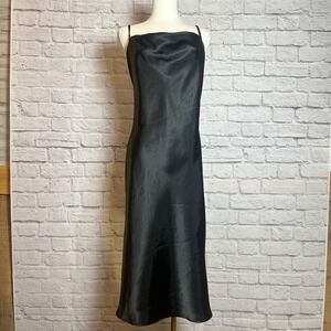 bebe Women's Small Black Satin Slip Midi Dress Adjustable Straps Minimal Chic